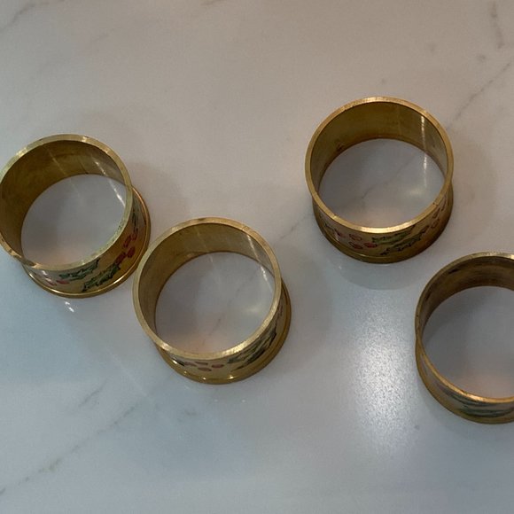 4 Vintage Solid Brass Holiday Napkin Holders - Picture 6 of 11